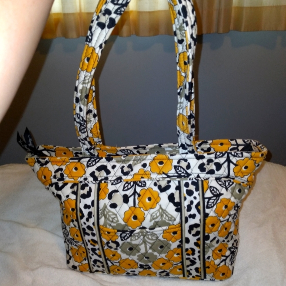 Vera Bradley Yellow Flower and Leopard Print Shoulder Tote Bag